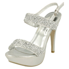 Ladies Anne Michelle Double Glitter Strap Platform Heels