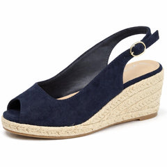 Ladies Anne Michelle Microfibre Wedge Heel Squared Toe Sandals F2306