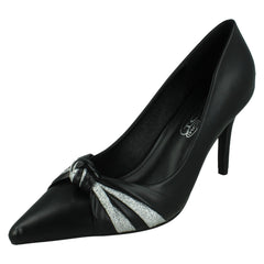 Ladies Spot On High Heel Pointed Toe Court Shoes with Glitter Twist Knot F90131
