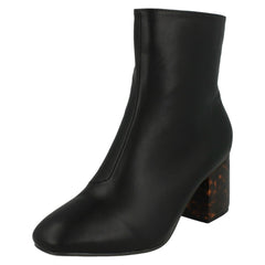 Ladies Spot On Block Mottled Heel Ankle Boots