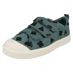 Childrens Boys Girls Clarks Hook And Loop Canvas Shoes - City Flare Lo K