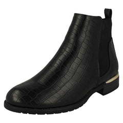Ladies Spot On Croc Detailed Ankle Boots F51196