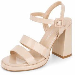 Ladies Anne Michelle Chunky Heeled Double Strap Mule With Buckle Ankle Strap F12048