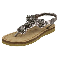 Ladies Savannah Beaded Flower Trim Sandals