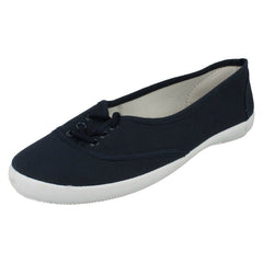 Ladies Spot On Canvas Flat Ballerina Pumps F8854