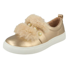 Girls Spot On Faux Pearl Strap Fur Trim Shoes