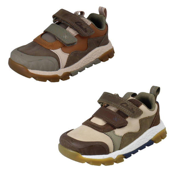 Boys Clarks Beige/Brown Dinosaur Trainers - Steggy2Track