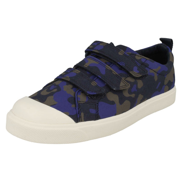 Childrens Boys Girls Clarks Hook And Loop Canvas Shoes - City Flare Lo K