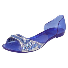 Ladies Spot On F0794  Open Toe Flat Ballerina With Jewelled Detailing