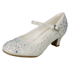Girls Junior Spot On Sparkly Kitten Heel Party Shoes
