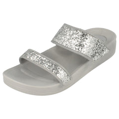 Ladies Spot On Mid Wedge Glitter 2 Bar Mule