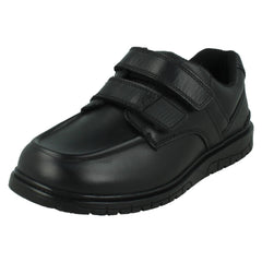 Boys Double Strap Black Leather School Shoes N1152