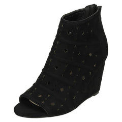 Ladies Spot On High Wedge Peeptoe Ankle Boots