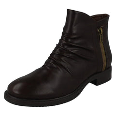 Ladies Spot On Low Heel Rouched Ankle Boot F51031