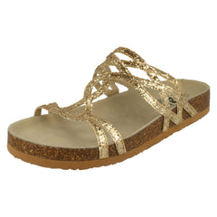 Ladies Down To Earth Cork Effect Glitter Sandals
