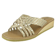 Ladies Leather Collection Low Wedge Platform Sandals F00424