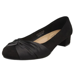 Ladies Spot On Block Heel Wide Fit Formal Satin Bow Court Shoes  F90150