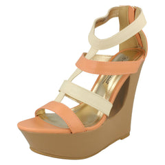 Ladies Anne Michelle Cut Out Wedge T-Bar Sandals