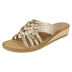 Ladies Leather Collection Low Wedge Braided X Stap Mules