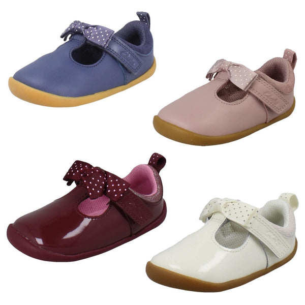 Girls Clarks Polka Dot T-Bar Pre Walking Shoes Roamer Trim