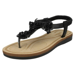 Ladies Savannah Beaded Flower Trim Sandals