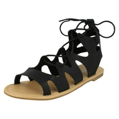 Ladies Spot On Lace Up Leg Flat Gladiator Sandals