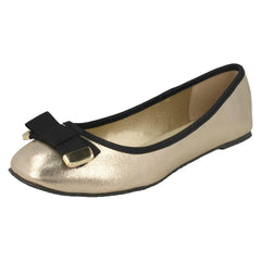 Ladies Spot On Ribbon Bow Vamp Ballerinas