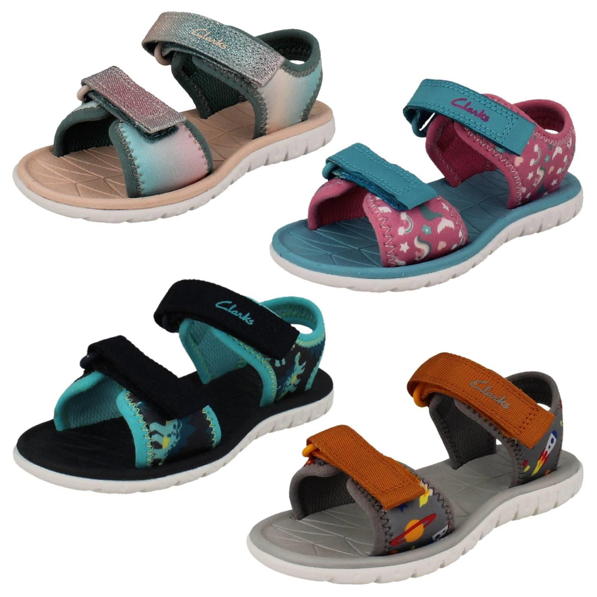 Kids Clarks Pattern Detailed Adjustable Sandals Surfing Tide K – Blunts ...