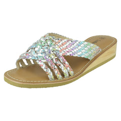 Ladies Leather Collection Low Wedge Platform Sandals F00424