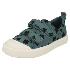 Childrens Boys Girls Clarks Pattern Detailed Canvas Shoes City Flare Lo T