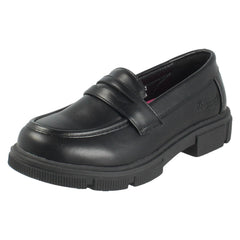 Girls Pineapple Black Slip On Loafer School Shoes H2713