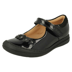 Girls Clarks Flower Detailed School Shoes Scooter Jump