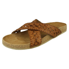 Ladies Down To Earth Leather X Strap Mule Sandals F00429