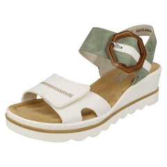 Ladies Rieker Buckle Detailed Wedge Heeled Sandals 67476