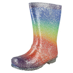 Girls Spot On Rainbow Glitter Wellingtons