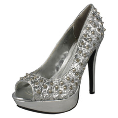 Ladies Spot On Slip On Glitter Heels