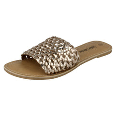 Ladies Leather Collection Flat Weave Mule Sandals