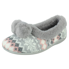 Ladies Rose Bank Memory Foam Norwegian Print Pom Pom Slippers Grace