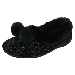 Ladies Rose Bank Memory Foam Knitted Pom Pom Slippers Chloe