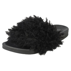 Ladies Spot On Flat Faux Fur Sliders