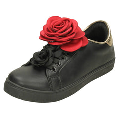 Ladies Spot On Big Flower Trim Pumps