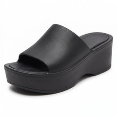 Ladies Spot On High Wedge Platform Slip On Sliders Sandals F12100