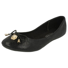 Ladies Spot On Flat Ballerina Metal Flower Attachment Bow