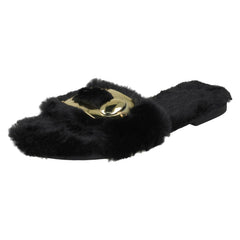 Ladies Spot On Flat Fur Mules F00140