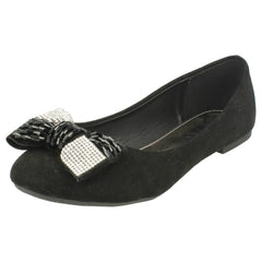 Ladies Spot On Diamante Detail Bow Shoes