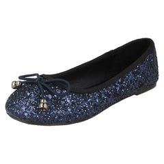 Girls Spot On Flat Glitter Ballerinas