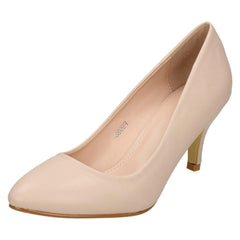 Ladies Spot On Mid Heel Pointed Toe Court Shoes