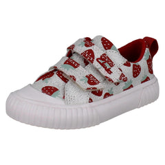 Girls Clarks Canvas Metallic Strawberry Design Shoes Foxing Fraise
