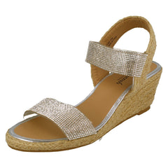 Ladies Savannah Wedge Open Toe Sandals With Diamonte Detail F2302