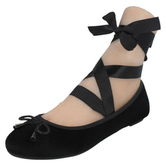 Ladies Spot On Tie Up Leg Ribbon Flat Ballerina Shoe F80273